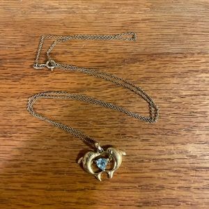 Gold Dolphin Pendant Necklace with Blue Topaz